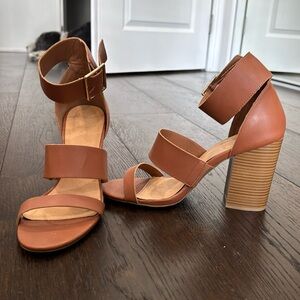 Tan leather heeled sandals